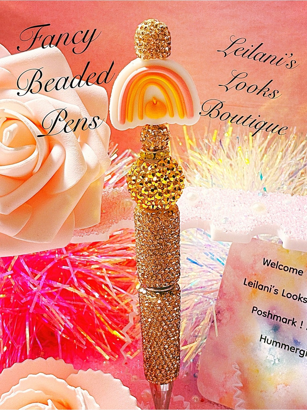 Gold Beaded Rainbow Pen
